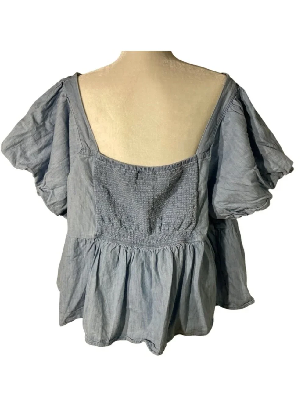 Old Navy Chambray Puff Sleeve Babydoll Top Sz 4X Peasant Boho Festival